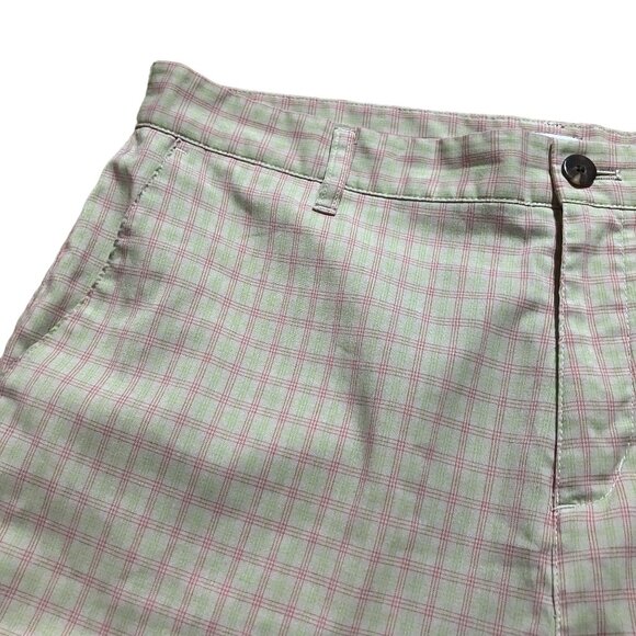 Adidas Mens Plaid Golf Shorts Size 34W Green & Red Checkered Lightweight - Picture 2 of 6